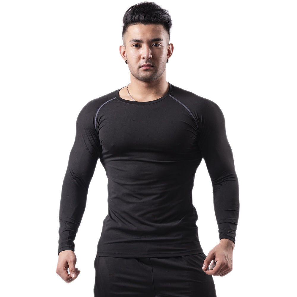 Velvet warm fitness clothes for men in autumn and winter high elastic breathable quick-drying clothes sweaty basketball running long-sleeved sportswear