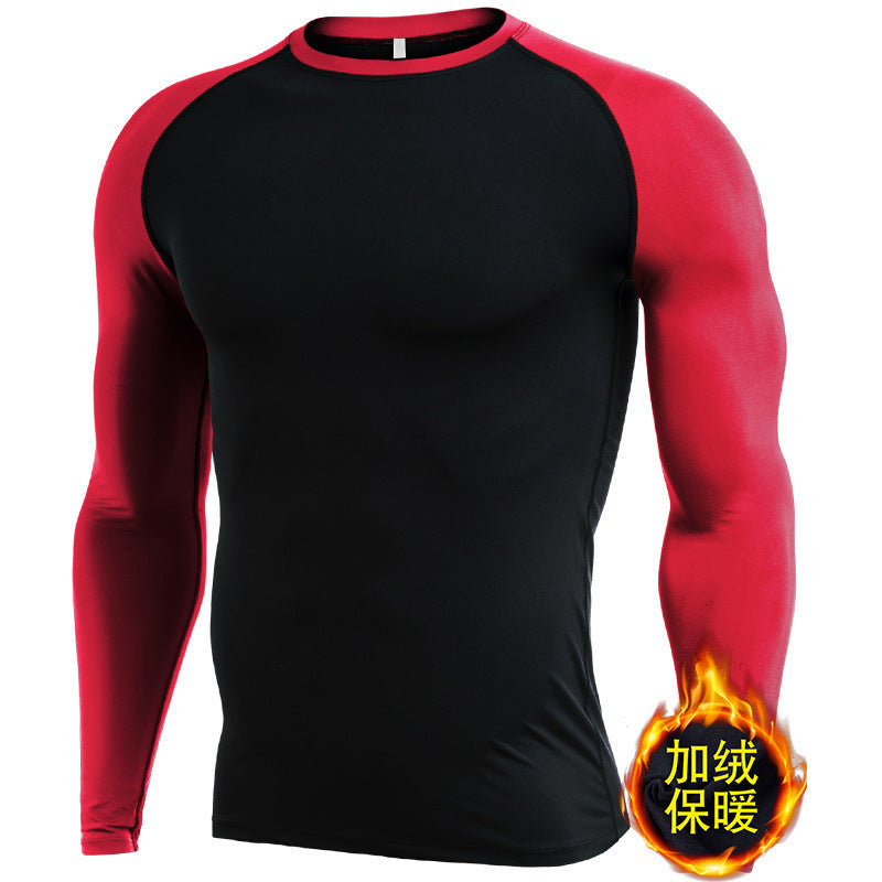 Velvet warm fitness clothes for men in autumn and winter high elastic breathable quick-drying clothes sweaty basketball running long-sleeved sportswear