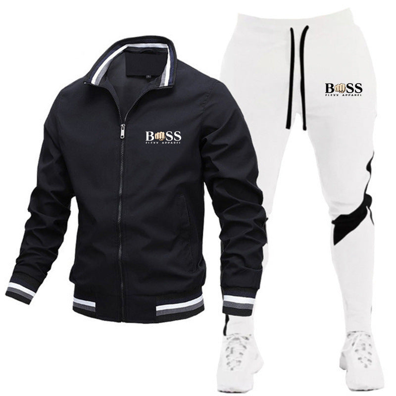 2025 new men's jacket suit casual suit splicing trousers bomber jacket high quality jacket suit