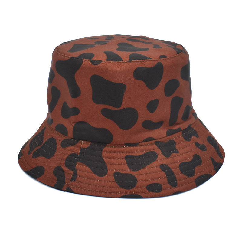 Cross-border new cow print fisherman hat for women, Korean style double-sided basin hat for men, summer outdoor sun hat, trendy