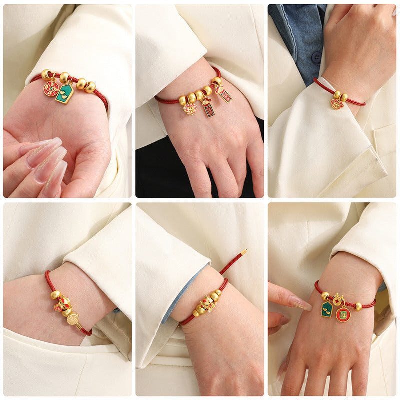 Braided rope bracelet red rope zodiac year fortune handmade DIY bracelet jewelry accessories semi-finished red bracelet