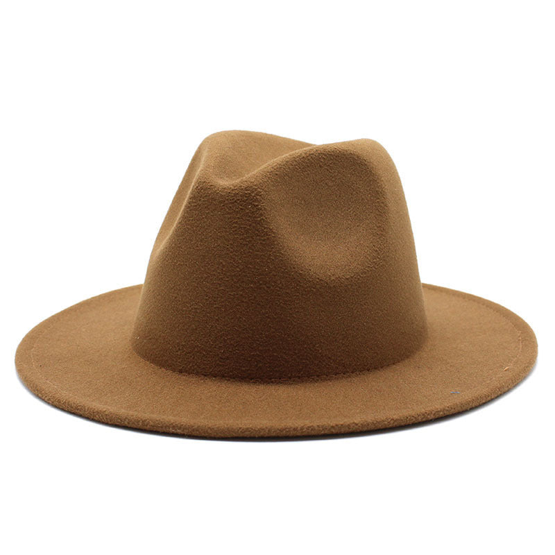 Thickened high-quality cross-border solid-color felt hat men and women autumn and winter retro jazz hat European and American 7cm flat brim woolen hat