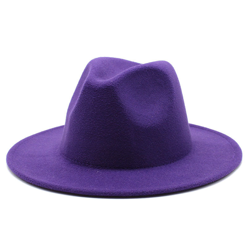 Thickened high-quality cross-border solid-color felt hat men and women autumn and winter retro jazz hat European and American 7cm flat brim woolen hat