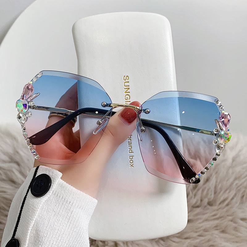 2025 new cross-border hot-selling diamond-encrusted women's sunglasses Korean version of the tide anti-ultraviolet sun glasses big face sunscreen summer