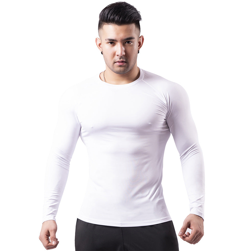 Velvet warm fitness clothes for men in autumn and winter high elastic breathable quick-drying clothes sweaty basketball running long-sleeved sportswear