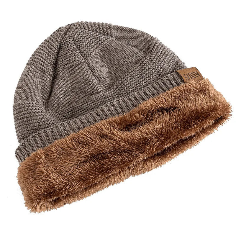 New autumn and winter FS label casual knitted hat for men outdoor windproof cold-proof warm hat with velvet earmuffs