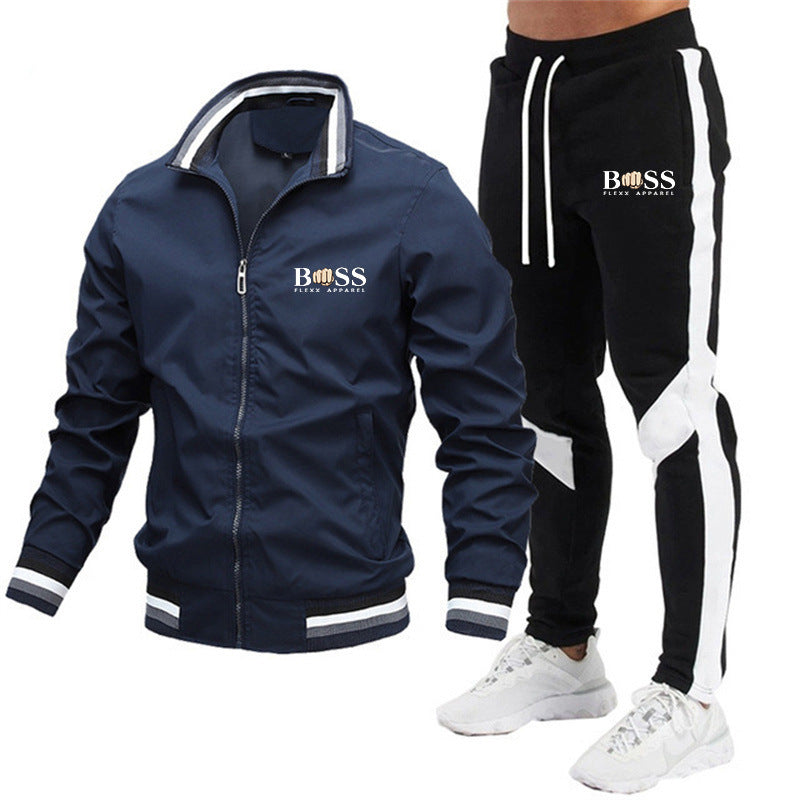 2025 new men's jacket suit casual suit splicing trousers bomber jacket high quality jacket suit