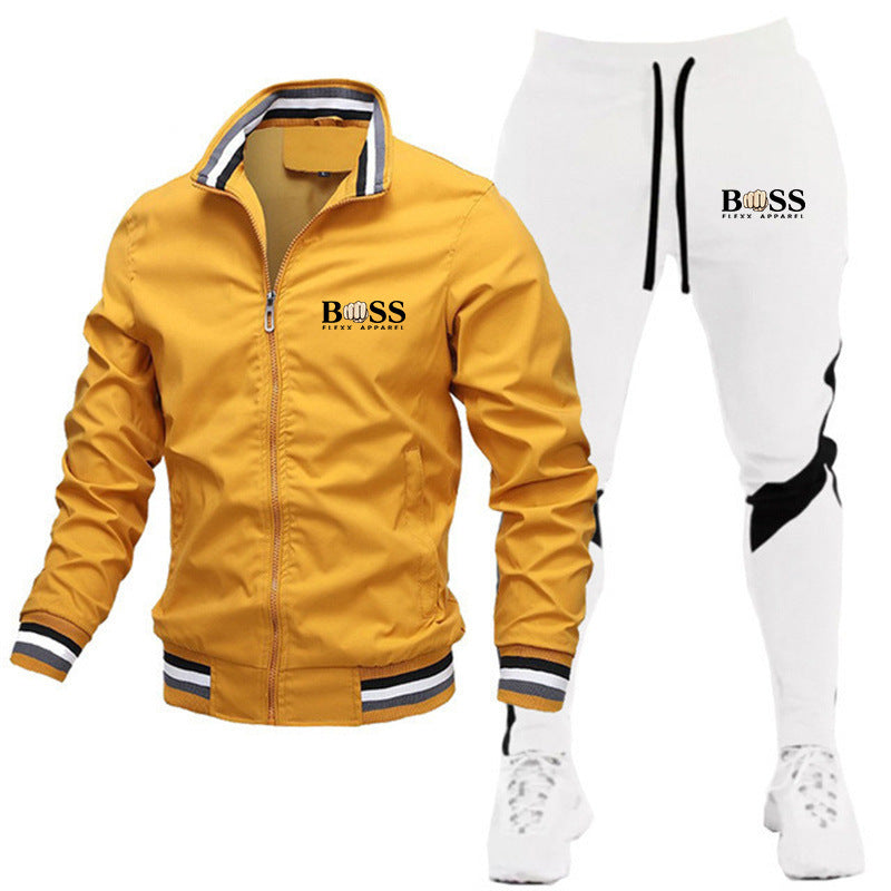 2025 new men's jacket suit casual suit splicing trousers bomber jacket high quality jacket suit
