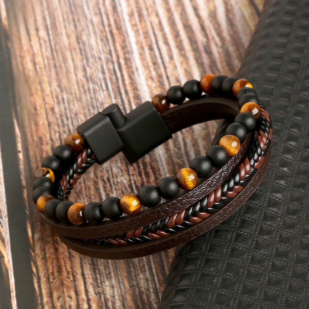 Amazon Men's Handmade Bracelet Men's Braided Natural Obsidian Bracelet Hand Decor Beaded Bracelet Bracelet Wholesale
