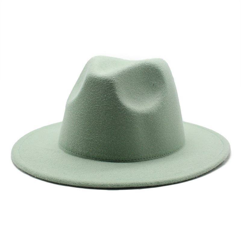 Thickened high-quality cross-border solid-color felt hat men and women autumn and winter retro jazz hat European and American 7cm flat brim woolen hat