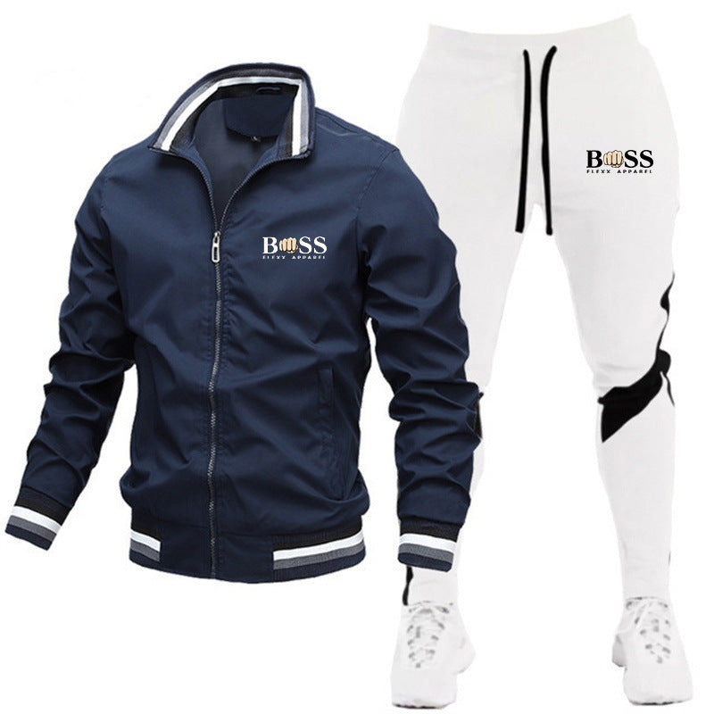 2025 new men's jacket suit casual suit splicing trousers bomber jacket high quality jacket suit