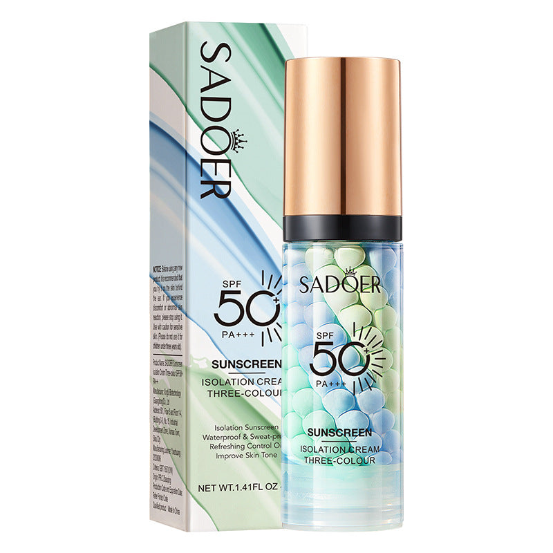 Cross-border foreign trade SADOER three-color sunscreen isolation cream brightens skin tone and moisturizes natural nude makeup sunscreen primer