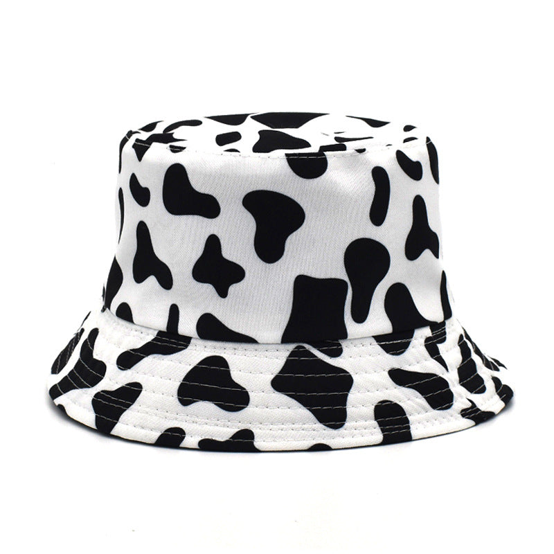 Cross-border new cow print fisherman hat for women, Korean style double-sided basin hat for men, summer outdoor sun hat, trendy