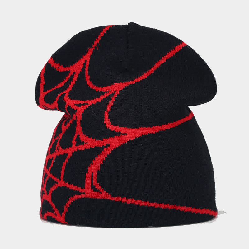 Amazon hot sale Gothic style spider web jacquard knitted hat men hip hop outdoor warm hat women wool hat trend