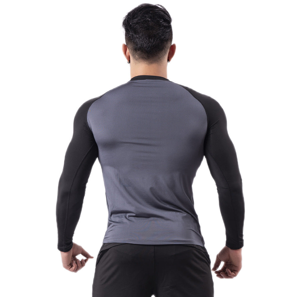Velvet warm fitness clothes for men in autumn and winter high elastic breathable quick-drying clothes sweaty basketball running long-sleeved sportswear