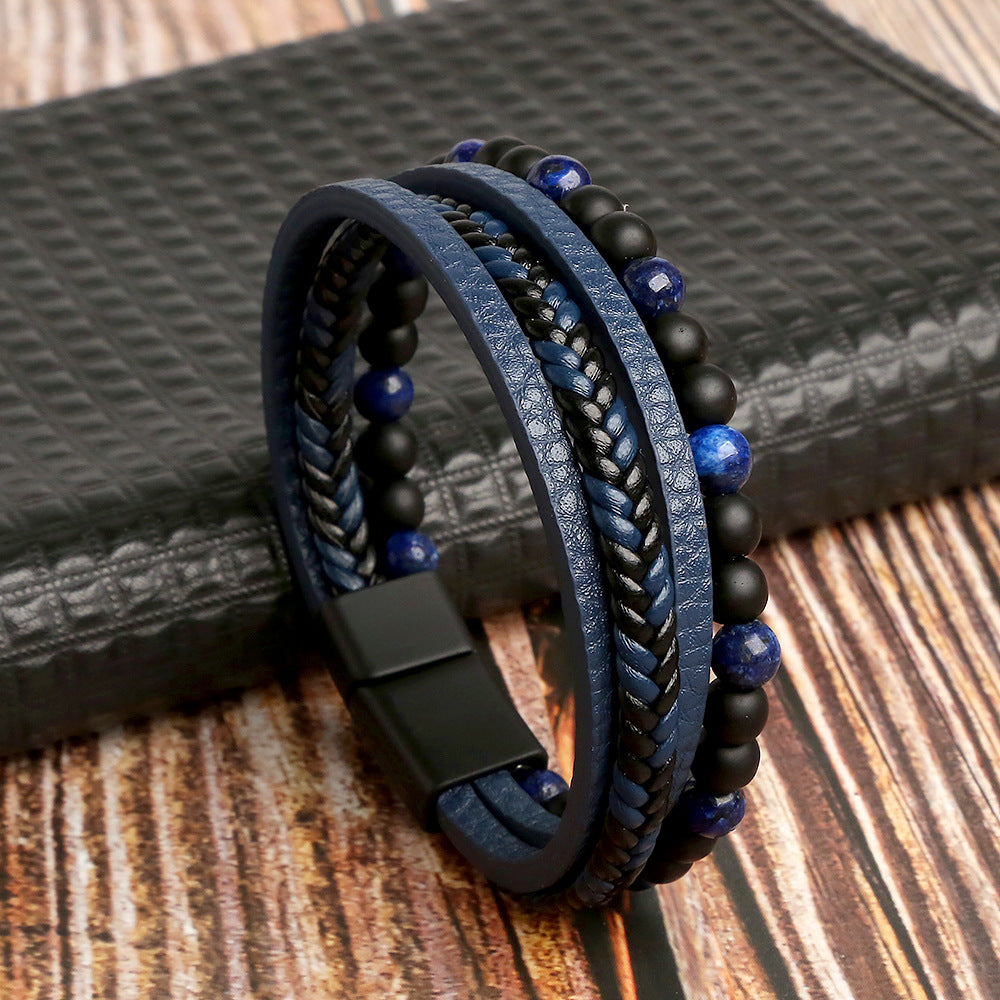 Amazon Men's Handmade Bracelet Men's Braided Natural Obsidian Bracelet Hand Decor Beaded Bracelet Bracelet Wholesale