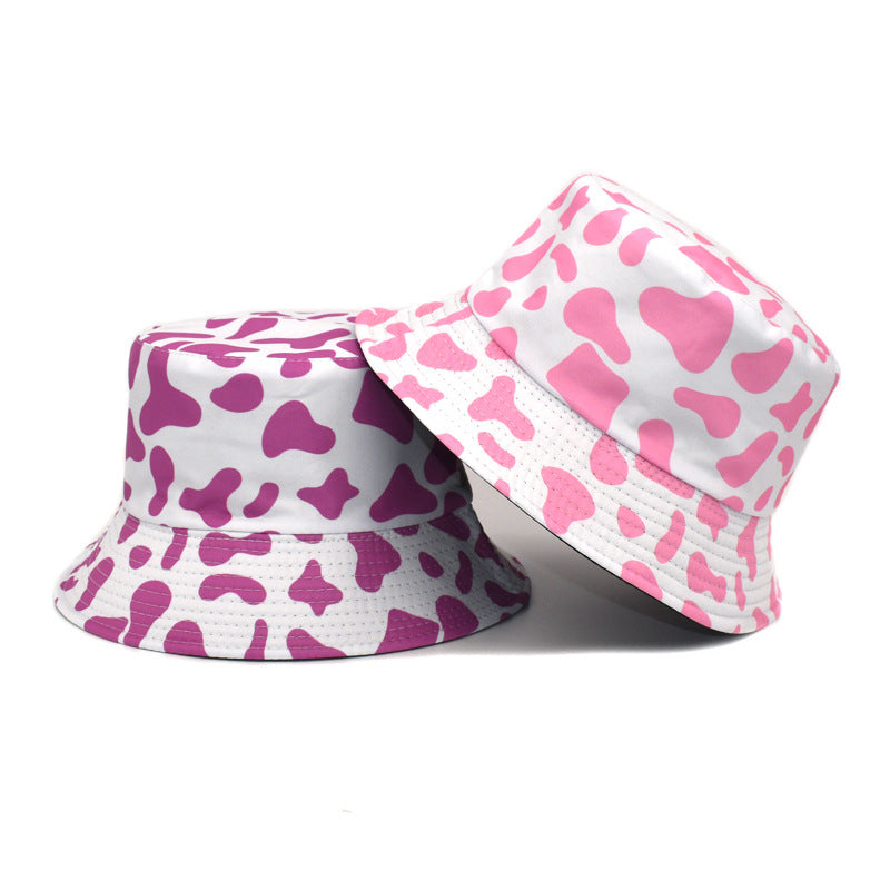 Cross-border new cow print fisherman hat for women, Korean style double-sided basin hat for men, summer outdoor sun hat, trendy