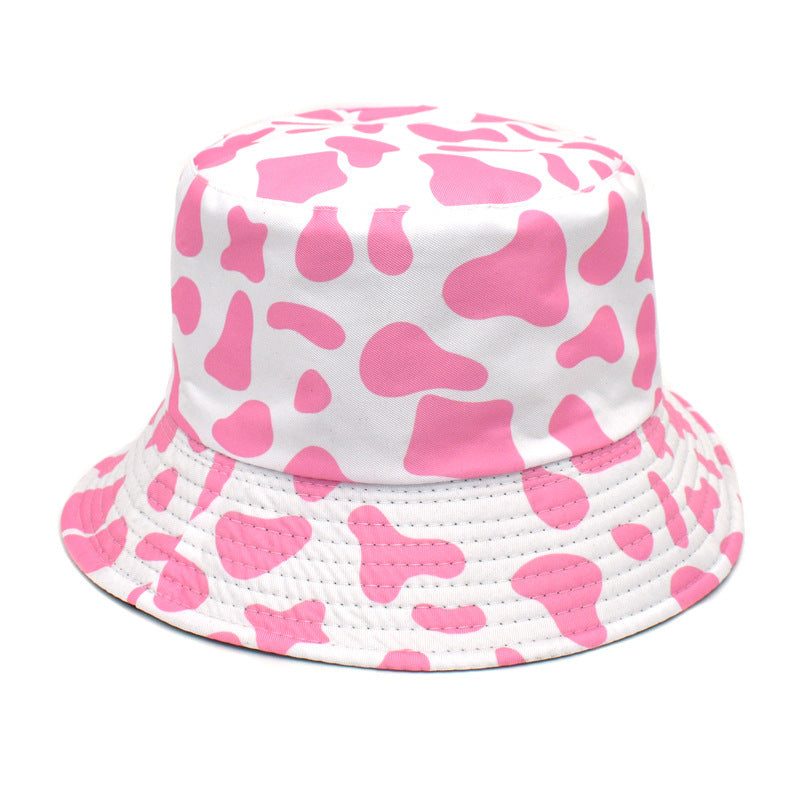 Cross-border new cow print fisherman hat for women, Korean style double-sided basin hat for men, summer outdoor sun hat, trendy