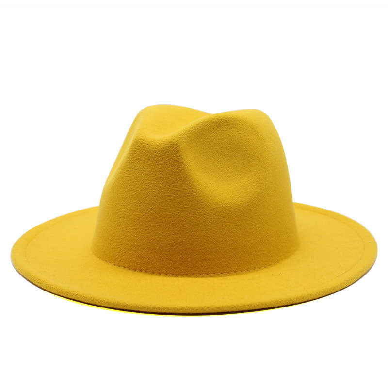 Thickened high-quality cross-border solid-color felt hat men and women autumn and winter retro jazz hat European and American 7cm flat brim woolen hat