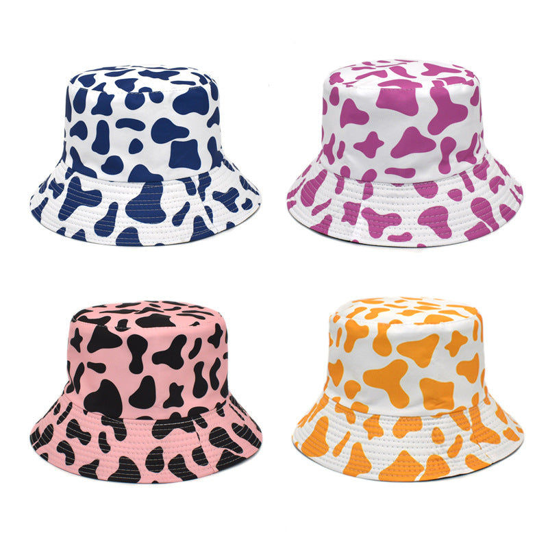 Cross-border new cow print fisherman hat for women, Korean style double-sided basin hat for men, summer outdoor sun hat, trendy