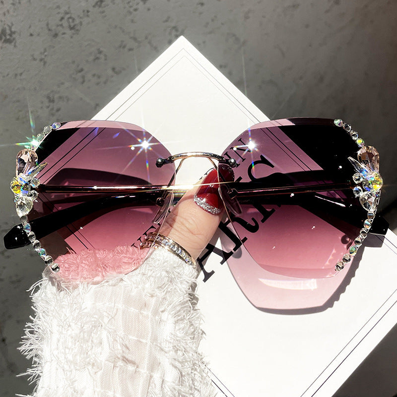 2025 new cross-border hot-selling diamond-encrusted women's sunglasses Korean version of the tide anti-ultraviolet sun glasses big face sunscreen summer