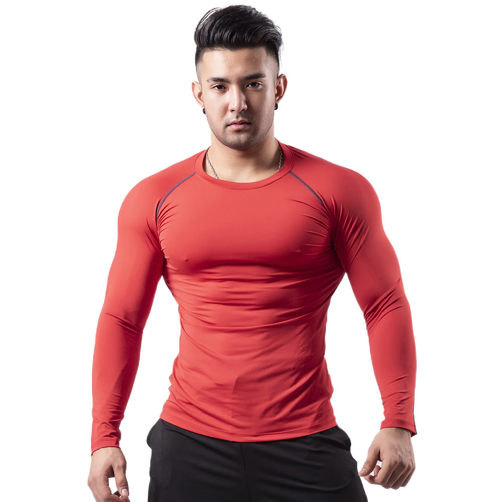 Velvet warm fitness clothes for men in autumn and winter high elastic breathable quick-drying clothes sweaty basketball running long-sleeved sportswear