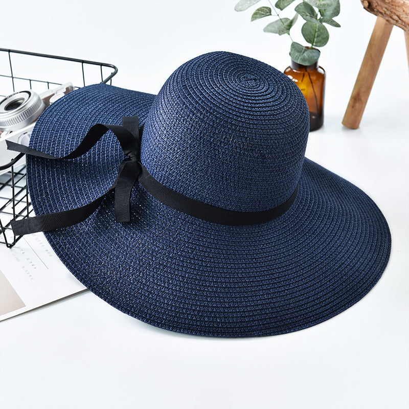 2021 summer hat ladies big-edge bow sun hat female straw hat outdoor travel UV sun hat