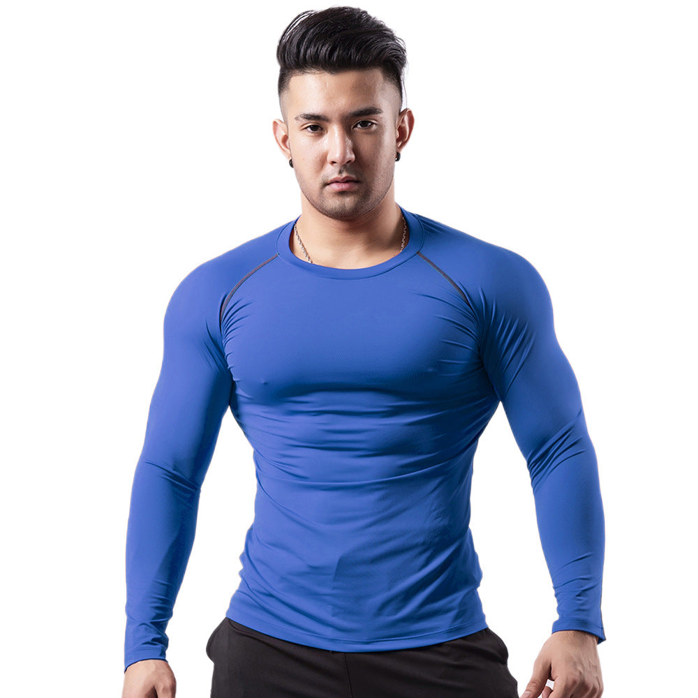 Velvet warm fitness clothes for men in autumn and winter high elastic breathable quick-drying clothes sweaty basketball running long-sleeved sportswear