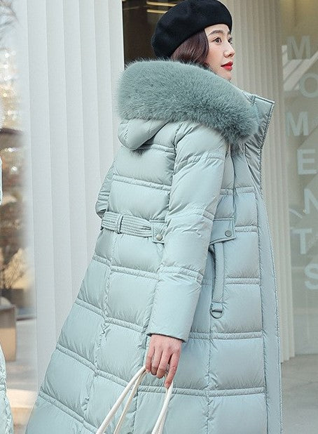 2024 Winter New Down Cotton Jacket Women's Long Over-the-Knee Large Fur Collar Cotton Jacket Thickened Loose Large Size Cotton Jacket Jacket