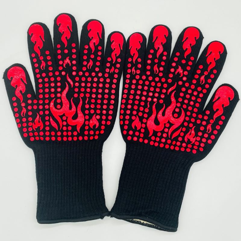 Silicone Insulated BBQ High Temperature Resistant Gloves Kitchen Baking Flame Retardant Fireproof Non-slip Microwave Oven Anti-scalding Gloves
