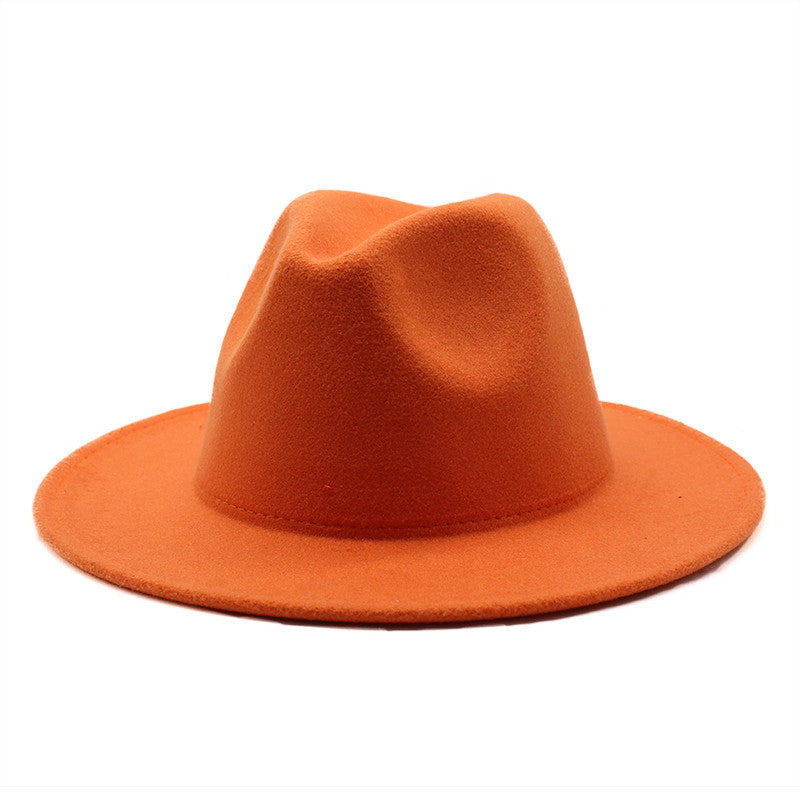 Thickened high-quality cross-border solid-color felt hat men and women autumn and winter retro jazz hat European and American 7cm flat brim woolen hat
