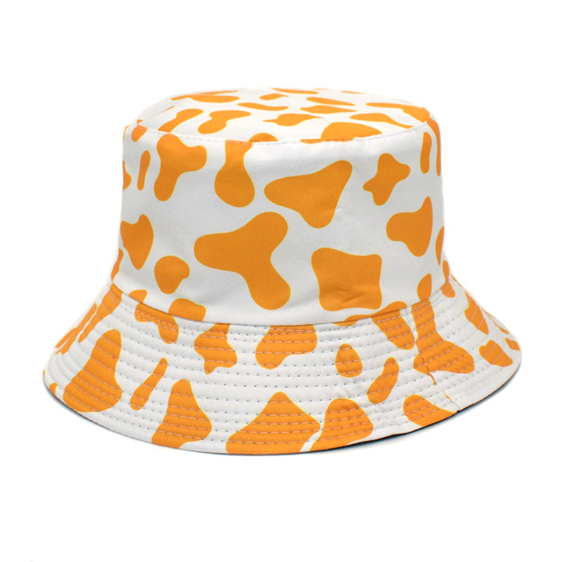 Cross-border new cow print fisherman hat for women, Korean style double-sided basin hat for men, summer outdoor sun hat, trendy