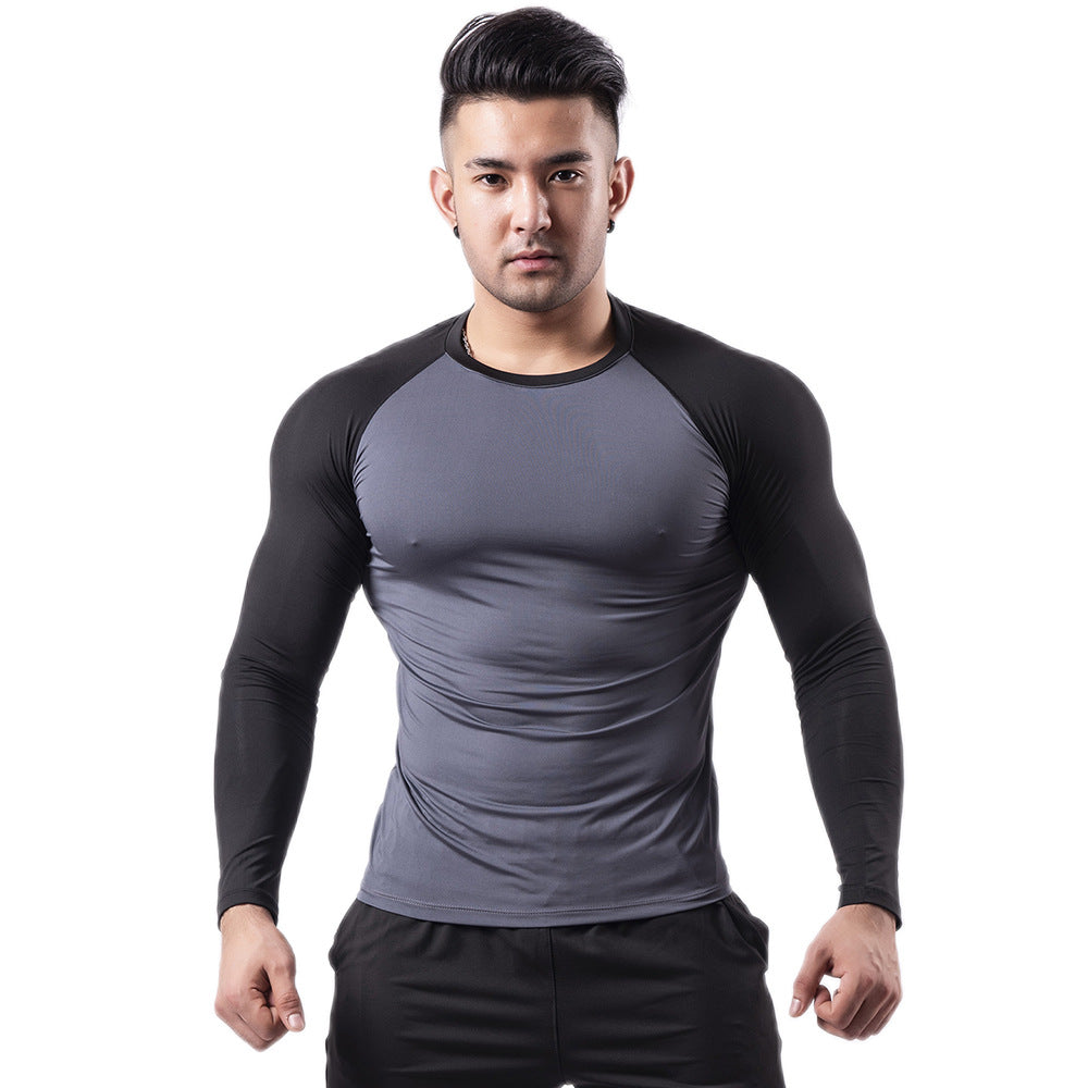 Velvet warm fitness clothes for men in autumn and winter high elastic breathable quick-drying clothes sweaty basketball running long-sleeved sportswear