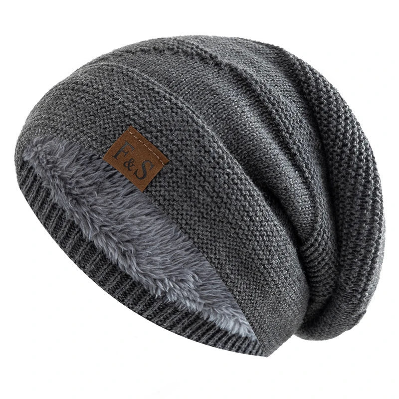 New autumn and winter FS label casual knitted hat for men outdoor windproof cold-proof warm hat with velvet earmuffs