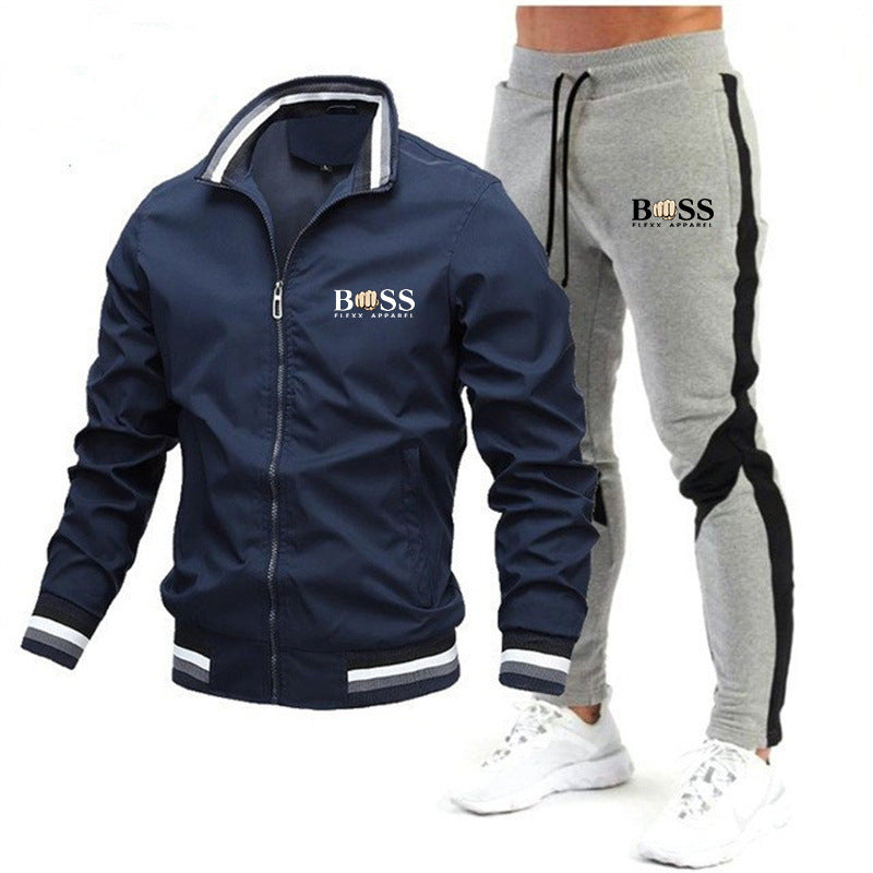 2025 new men's jacket suit casual suit splicing trousers bomber jacket high quality jacket suit
