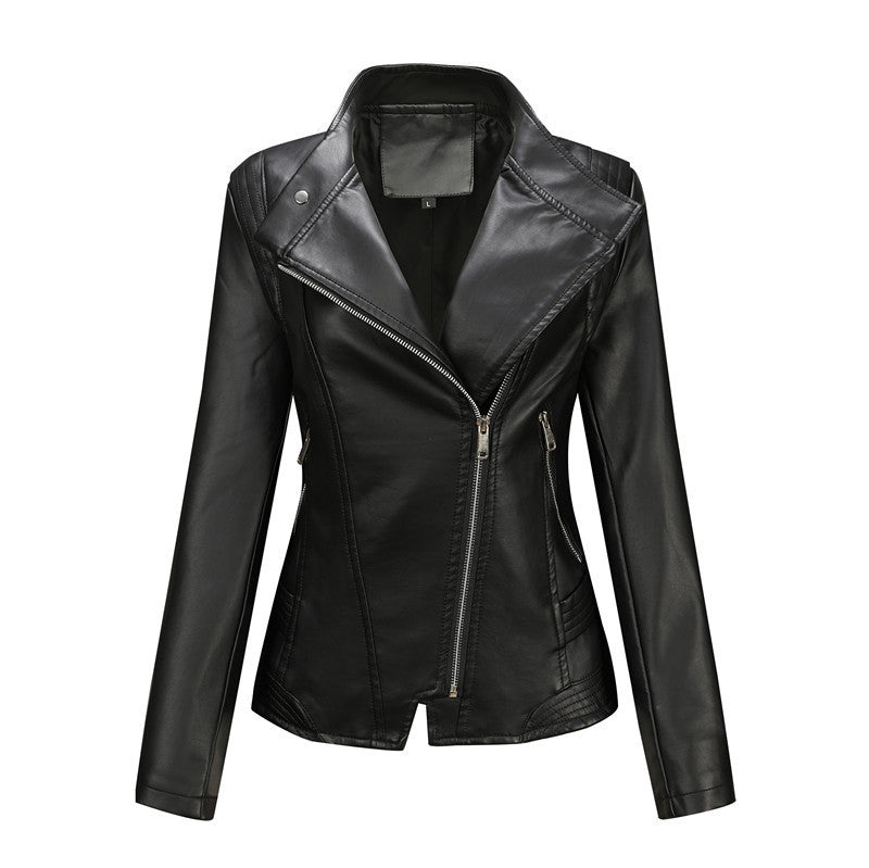 wish cross-border European code new spring and autumn women's leather jacket women's short jacket slim thin leather jacket women's motorcycle jacket