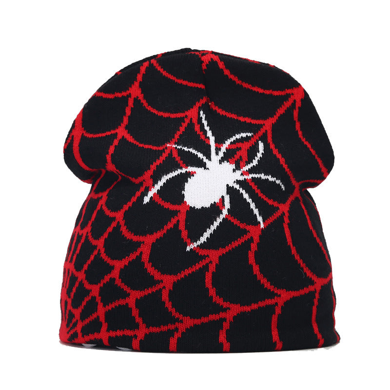 Amazon hot sale Gothic style spider web jacquard knitted hat men hip hop outdoor warm hat women wool hat trend