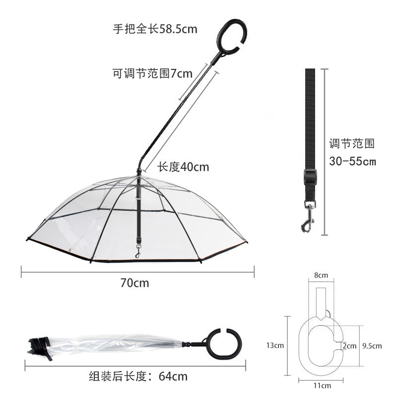 Transparent Pet Umbrella Dog C-shaped Umbrella Pet Products Factory Direct Sales Adjustable Rainy Day Dog Walking Leash