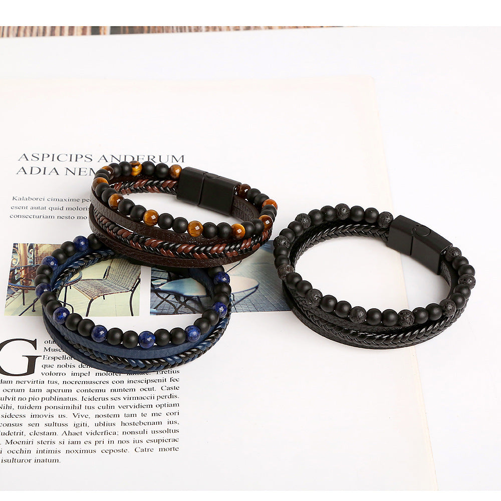 Amazon Men's Handmade Bracelet Men's Braided Natural Obsidian Bracelet Hand Decor Beaded Bracelet Bracelet Wholesale