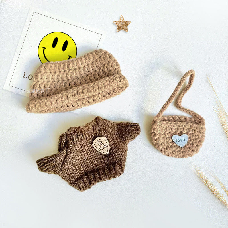 New doll clothes 17cm labubu sweater hat shoulder bag crochet set creative vinyl labubu doll accessories