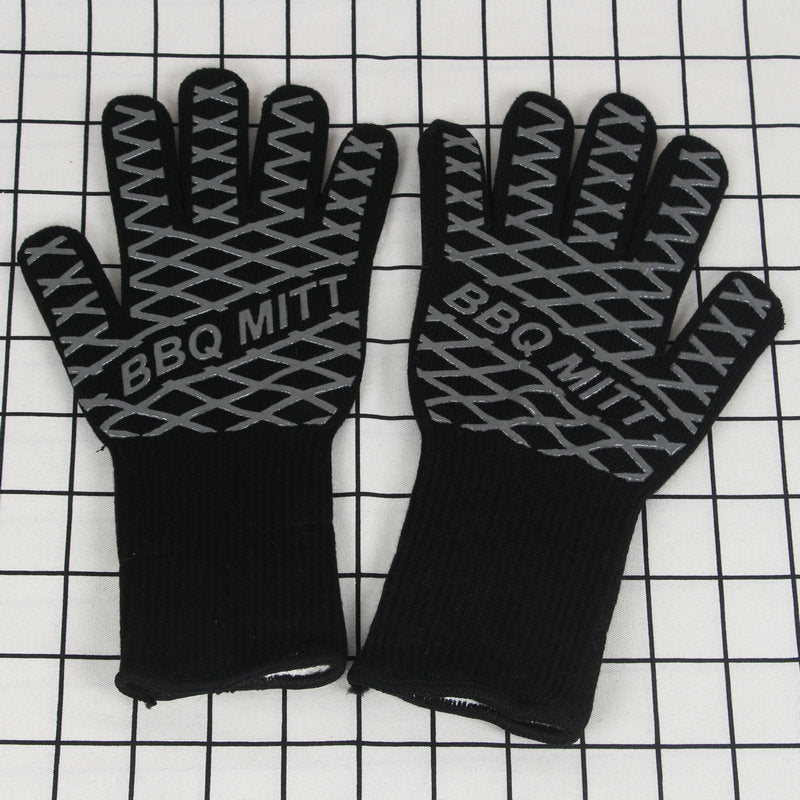 Silicone Insulated BBQ High Temperature Resistant Gloves Kitchen Baking Flame Retardant Fireproof Non-slip Microwave Oven Anti-scalding Gloves