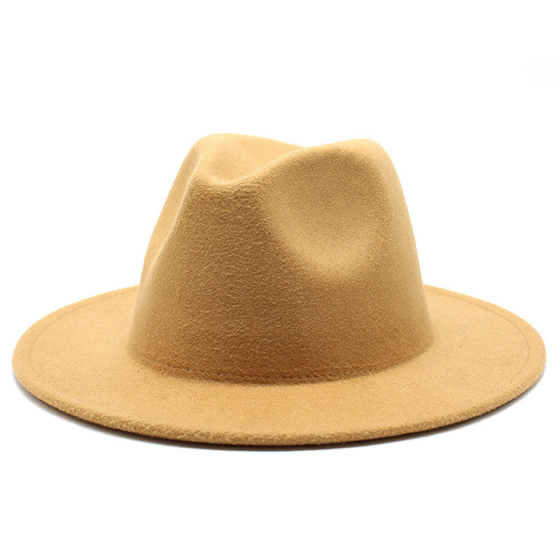 Thickened high-quality cross-border solid-color felt hat men and women autumn and winter retro jazz hat European and American 7cm flat brim woolen hat