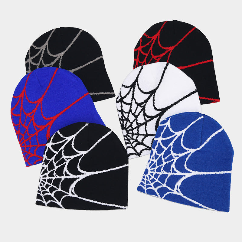 Amazon hot sale Gothic style spider web jacquard knitted hat men hip hop outdoor warm hat women wool hat trend