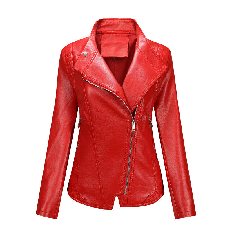 wish cross-border European code new spring and autumn women's leather jacket women's short jacket slim thin leather jacket women's motorcycle jacket