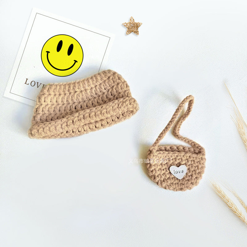 New doll clothes 17cm labubu sweater hat shoulder bag crochet set creative vinyl labubu doll accessories