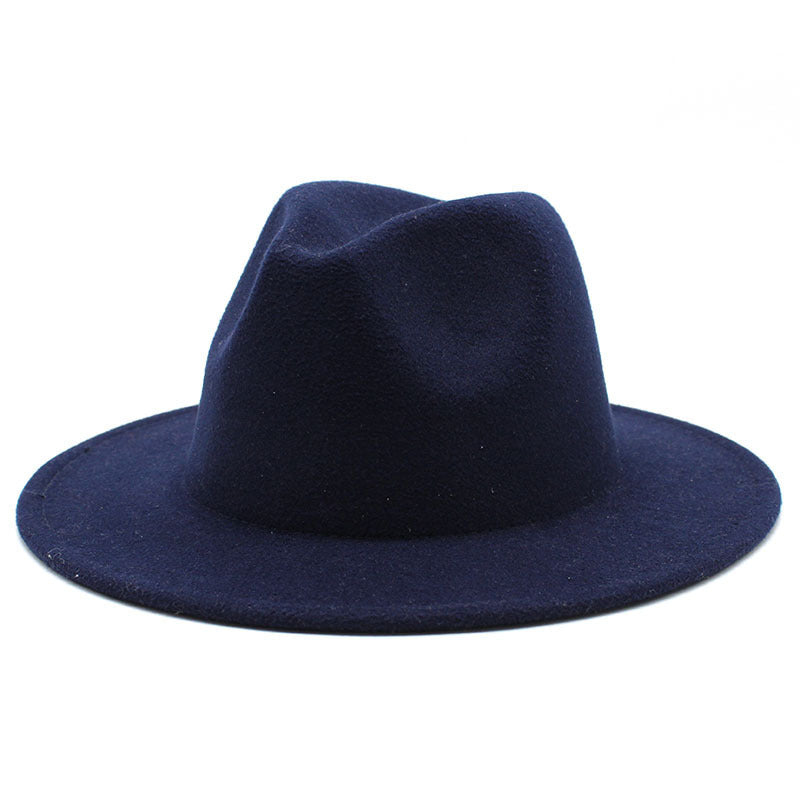 Thickened high-quality cross-border solid-color felt hat men and women autumn and winter retro jazz hat European and American 7cm flat brim woolen hat