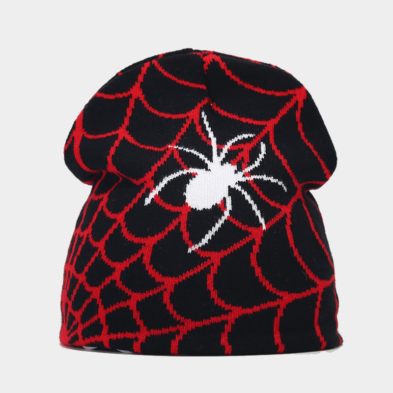 Amazon hot sale Gothic style spider web jacquard knitted hat men hip hop outdoor warm hat women wool hat trend