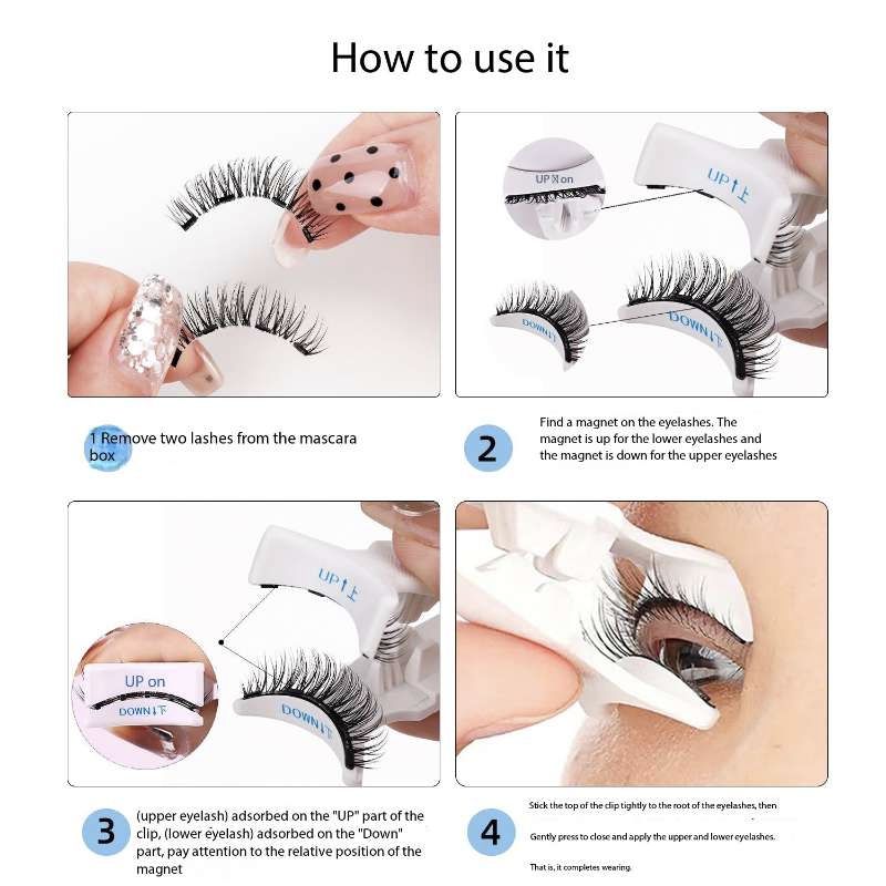 Four magnetic false eyelashes set natural simulation waterproof quantum magnetic eyelashes free makeup removal magnetic eyelashes