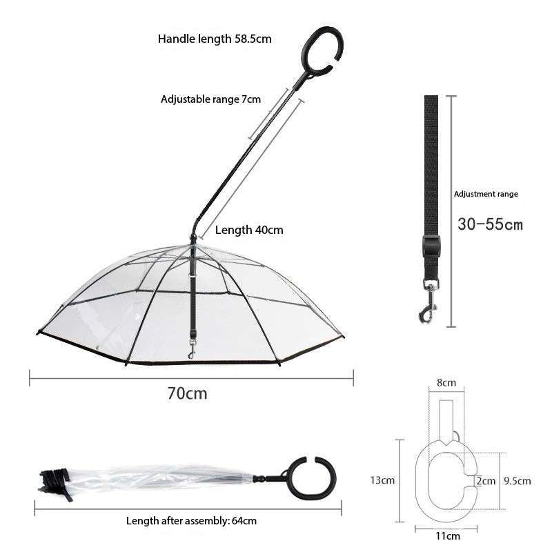 Transparent Pet Umbrella Dog C-shaped Umbrella Pet Products Factory Direct Sales Adjustable Rainy Day Dog Walking Leash