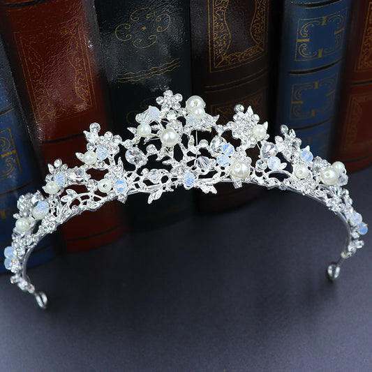 Bridal pearl handmade crown silver princess rhinestone crown birthday crown headband hair accessories wedding accessories batch